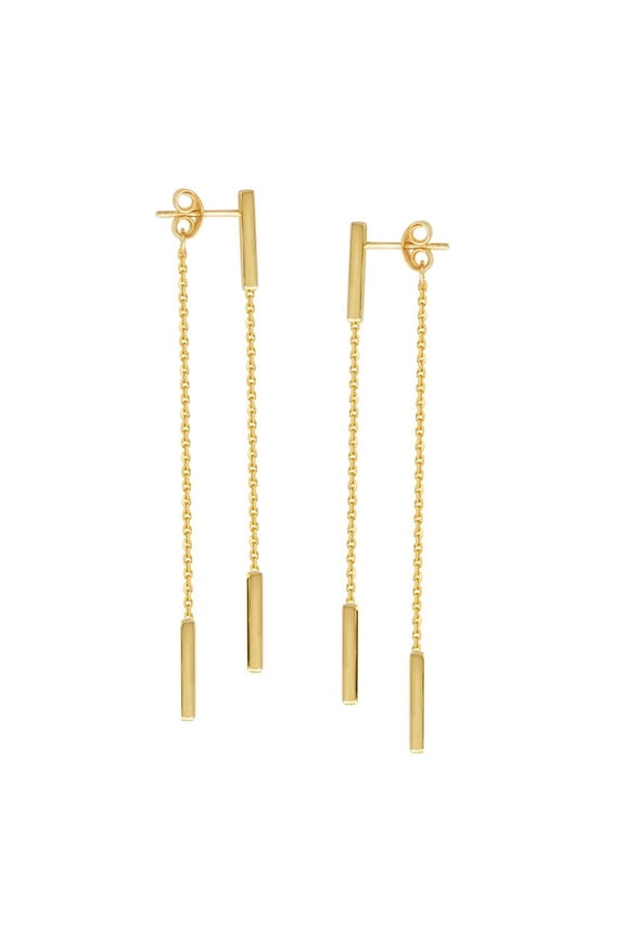 14k Yellow Gold Staple Collection Double Dangle Chain Earrings - 2.7 Grams