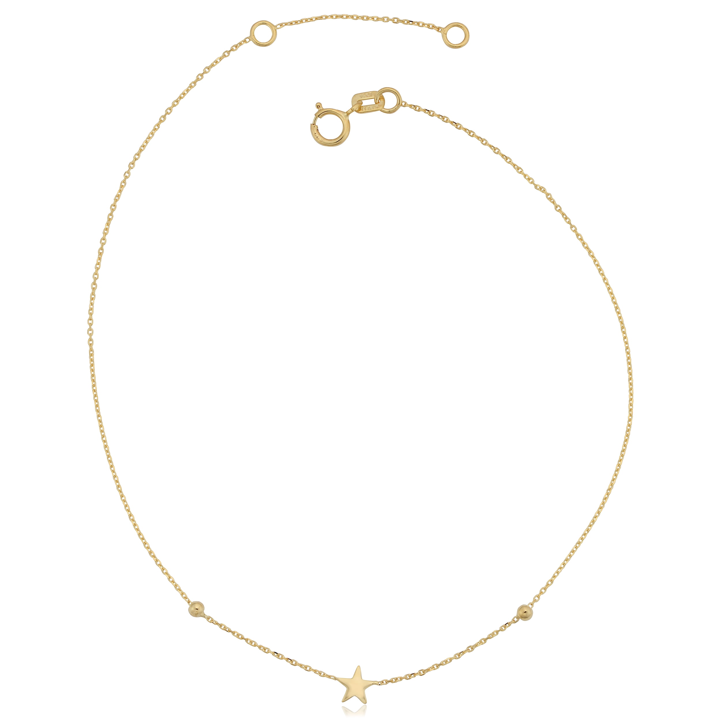 KoolJewelry 14k Yellow Gold Star Adjustable Length Anklet (fits 9" or 10")