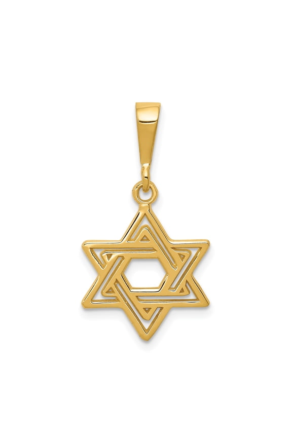 14k Yellow Gold Star of David Pendant Necklace for Women or Unisex with Interlocking Openwork Design, Religious Jewish Symbol, Spiritual Cultural Jewelry for Everyday Wear