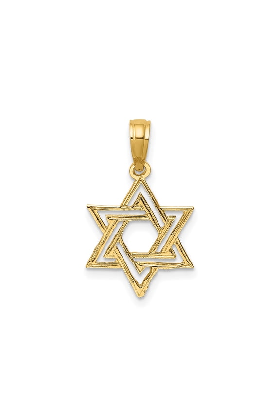 14k Yellow Gold Star of David Pendant with Openwork Design, Jewish Religious Symbol for Women or Unisex Wear, Judaica Faith Jewelry, Cultural Spiritual Identity Necklace Charm