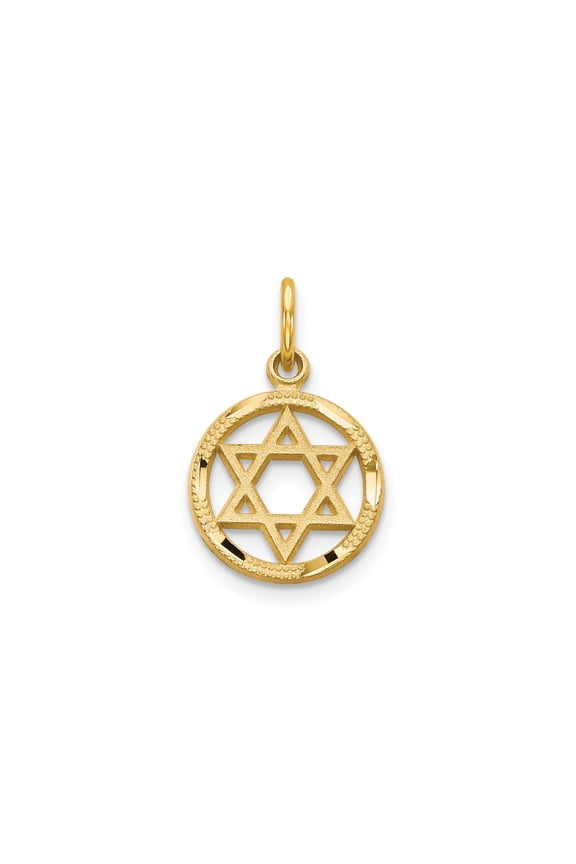 14k Yellow Gold Star of David Textured Circle Pendant, Unisex, Jewelry Stores Network
