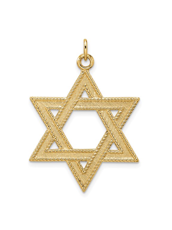 14k Yellow Gold Star of David Pendant with Textured Finish, Religious Jewish Symbol Necklace for Women or Unisex Wear, Spiritual Hebrew Jewelry for Daily Use