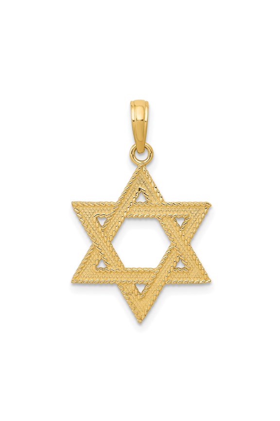 14k Yellow Gold Star of David Pendant for Women or Unisex Wear, Textured Jewish Symbol Necklace, Religious Spiritual Faith Jewelry, Judaica Gold Charm with Intricate Detailing