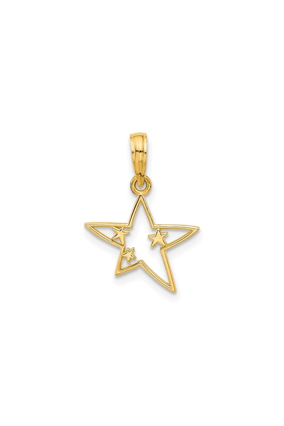 14k Yellow Gold Star Pendant for Women or Unisex Wear, Open Star Outline with Three Inner Stars, Celestial Astrology Necklace Charm, Symbol of Hope Dreams and Cosmic Inspiration