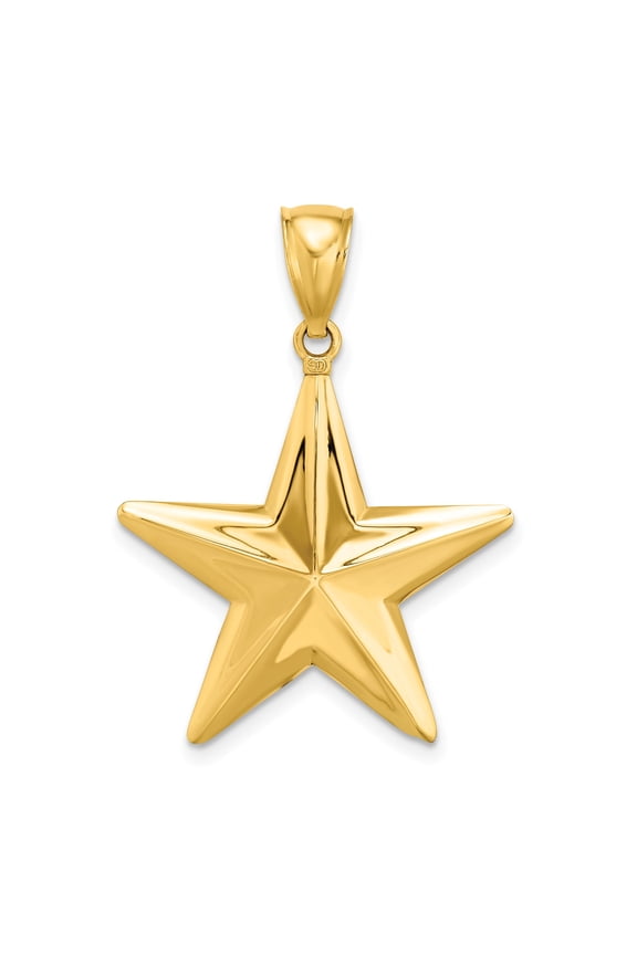 14k Yellow Gold 3D Five-Point Star Pendant Charm, Polished Celestial Jewelry