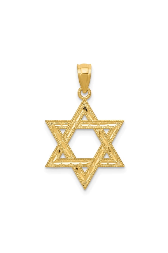 14k Yellow Gold Star of David Pendant with Diamond-Cut Detailing, Jewish Religious Symbol Necklace for Men and Women, Spiritual Heritage Jewelry