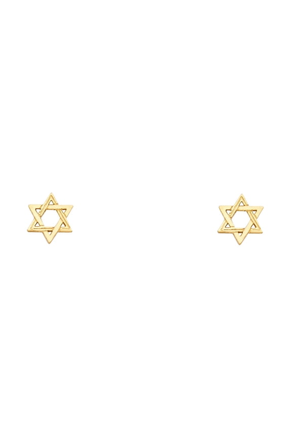 14k Yellow Gold Star of David Stud High Polish Triangle Jewish Earrings Jewelry Female Unisex