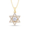 thumbnail image 1 of 14k Yellow Gold Sterling Silver Center 6MM Round Lab Created Moissanite Diamond Jewish Faith Star Of David Symbol Pendant Necklace Religious Jewelry for Women 18" Chain, 1.25 cttw, 1 of 3