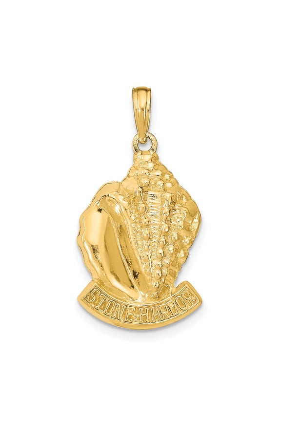 14k Yellow Gold Stone Harbor, NJ Conch Shell Pendant Fine Jewelry For Women Gifts For Her