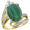 thumbnail image 1 of 14k Yellow Gold Stone Natural Malachite Bypass Ring Diamond Accents Oval 14x10mm, size 6, 1 of 2