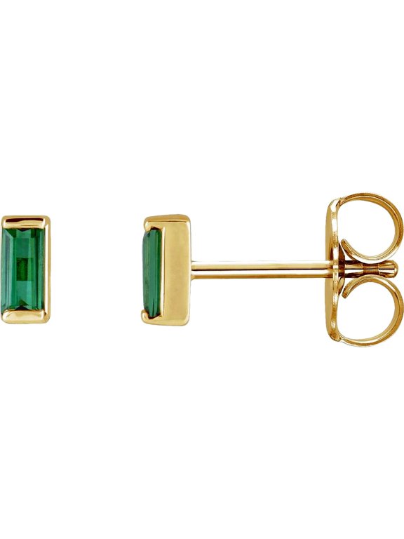 14k Yellow Gold Straight Baguette Natural Green Tourmaline 4x2mm Friction Back Polished Green Channel-set Earrings Stud