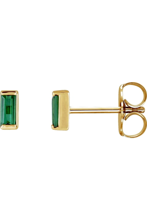 14k Yellow Gold Straight Baguette Natural Green Tourmaline 4x2mm Friction Back Polished Green Channel-set Earrings Stud