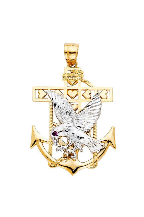 14k Yellow Gold Strength and Power Mariners Eagle Cross Pendant Guidance Charm Jewelry Female Unisex