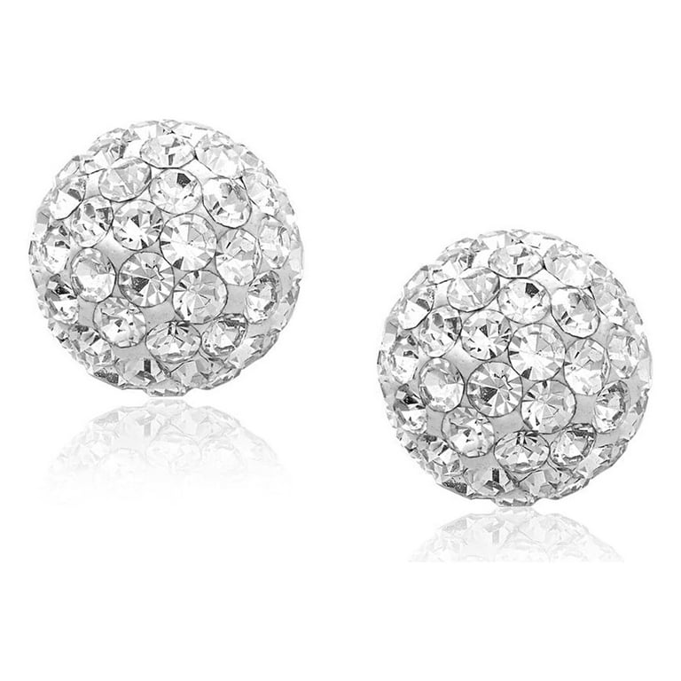 14k Yellow Gold Stud White Crystal Ball Earrings