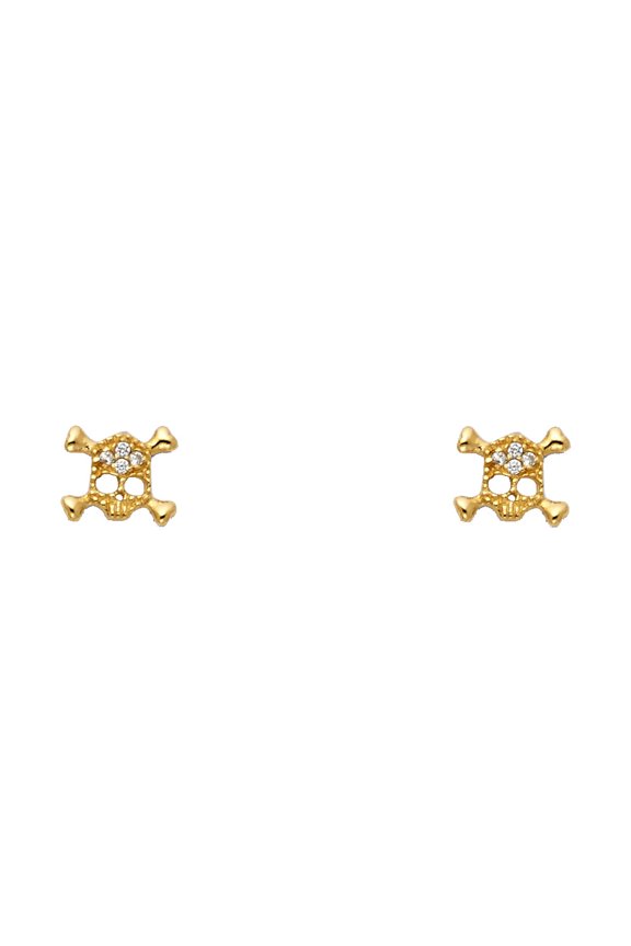 14k Yellow Gold Studded Skull and Crossbones Stud Union Jack Pirate Earrings Jewelry Female Unisex