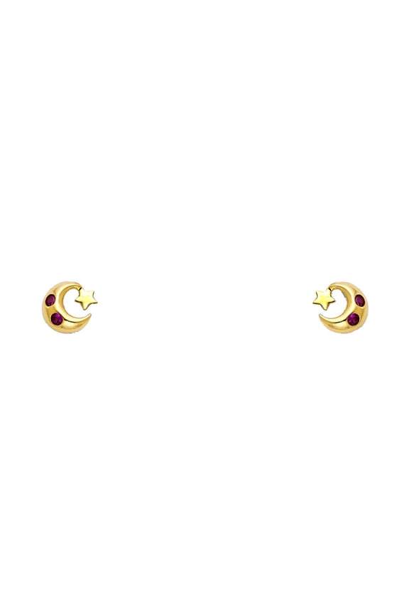 14k Yellow Gold Studded Star Moon Stud Space Crescent Celestial Earrings Jewelry Female Unisex