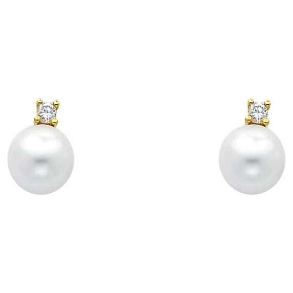 14k Yellow Gold Studded Vintage Ball Sphere Round Simulated Pearl Earrings Jewelry Female Unisex
