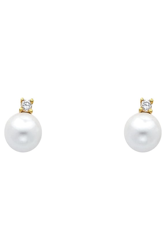 14k Yellow Gold Studded Vintage Ball Sphere Round Simulated Pearl Earrings Jewelry Female Unisex