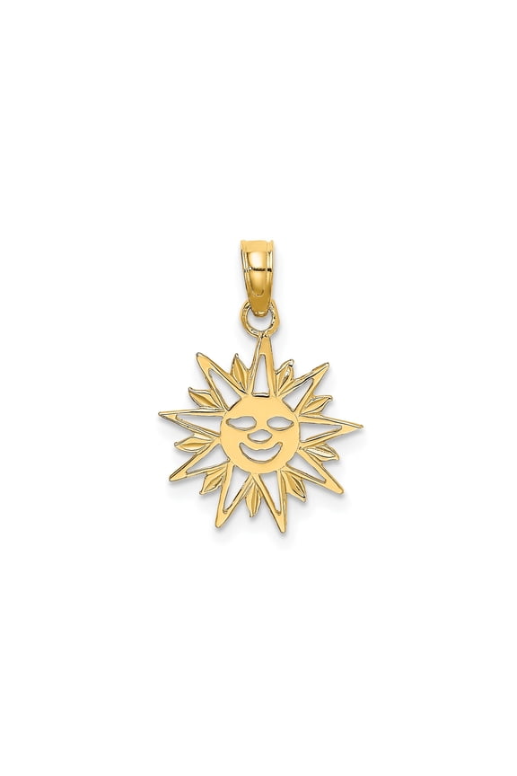 14k Yellow Gold Sun Face Pendant with Radiating Rays for Women, Boho Celestial Medallion, Spiritual Energy Jewelry, Astrology Symbol, Cosmic Statement Charm