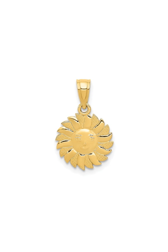 14k Yellow Gold Sun Face Pendant Charm with Sunburst Design, Unisex, Jewelry Stores Network