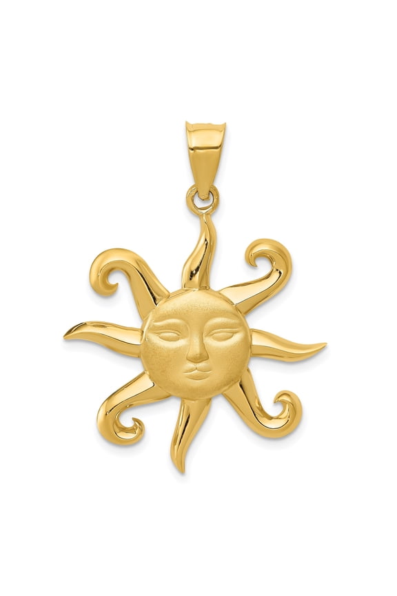 14k Yellow Gold Sun Face Pendant Charm, Celestial Solar Rays Astrology Jewelry