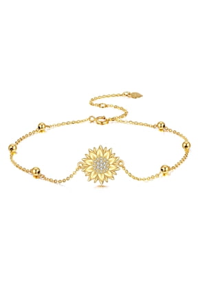 14k Yellow Gold Sunflower Bracelet for Women Real Gold You are My Sunshine Jewelry Gifts for Her (Sunflower Bracelet - Bead)