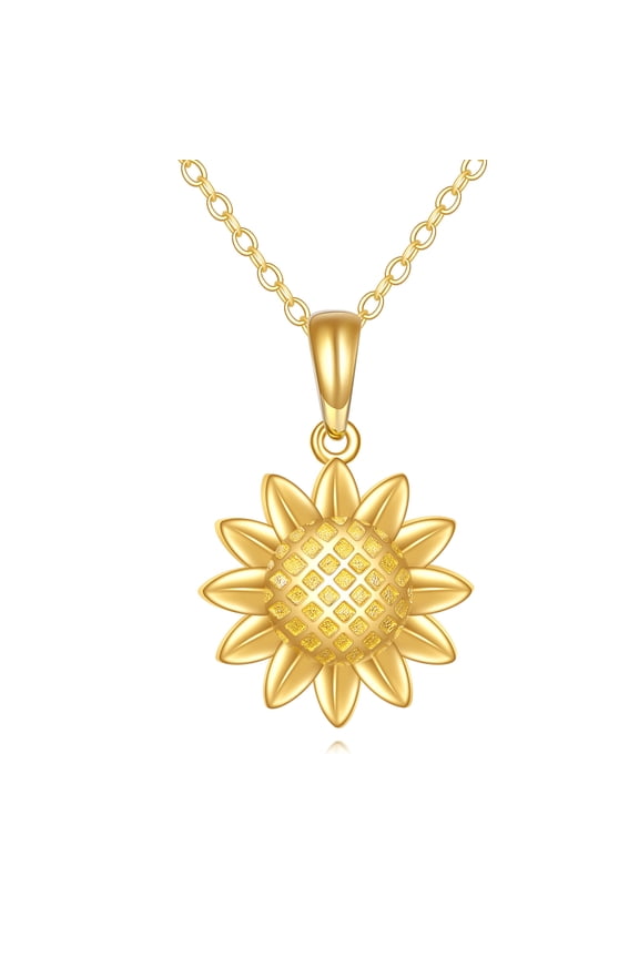 14k Yellow Gold Sunflower Necklace for Women Solid Gold Flower Pendant Jewelry Mothers Day Birthday Gifts for Her (Sunflower B)