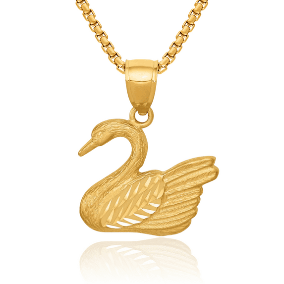 14K Solid Yellow Gold Swan Necklace Bird Pendant Charm