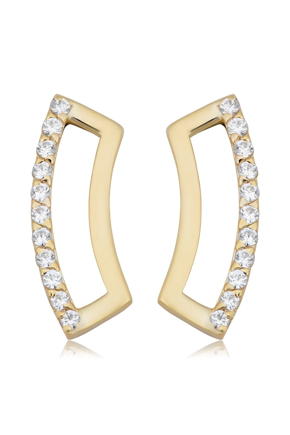 KoolJewelry 14k Yellow Gold Swarovski Cubic Zirconia Curved Rectangular Post Earrings