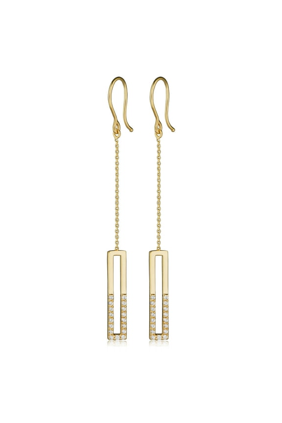 KoolJewelry 14k Yellow Gold Swarovski Cubic Zirconia Dangle Bar Earrings