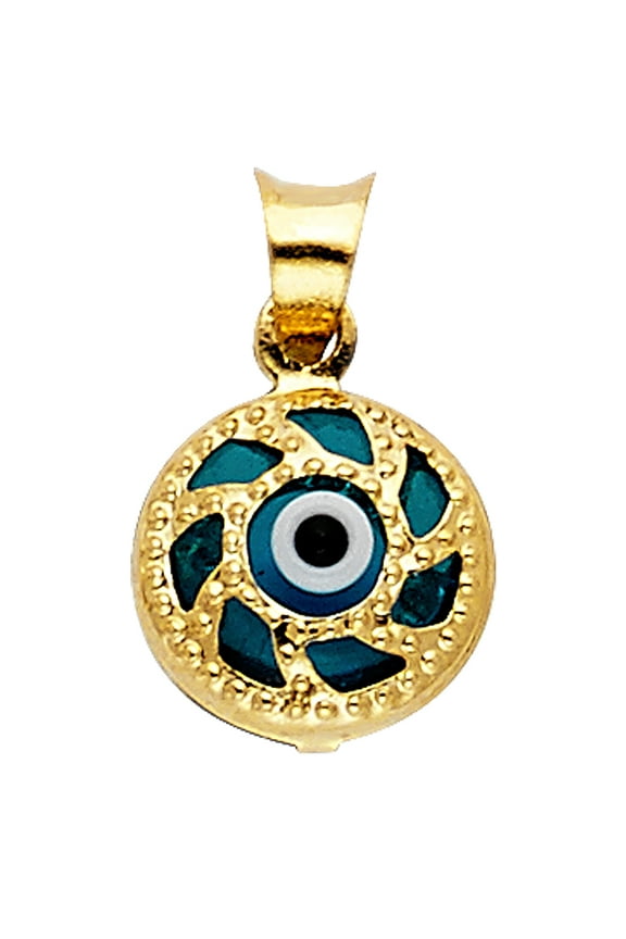 14k Yellow Gold Swirl Mosaic Pendant Evil Eye Charm Jewelry Female Unisex