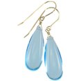 thumbnail image 1 of 14k Yellow Gold Swiss Blue Simulated Topaz Earrings Smooth Cut Rounded Long Teardrops Dangle, 1 of 3