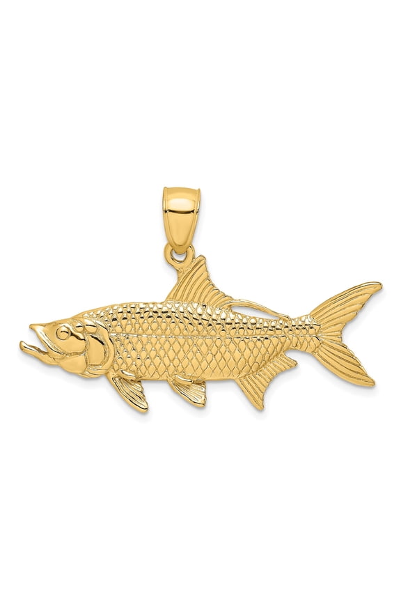 14k Yellow Gold Tarpon Fish Pendant for Men and Women, Nautical Coastal Jewelry Symbolizing Strength and Adventure, Detailed Ocean Life Design for Anglers