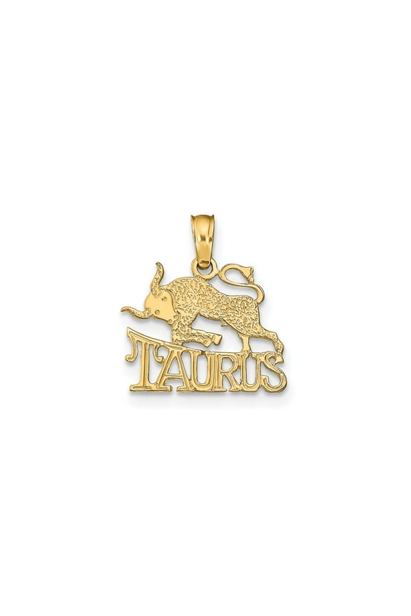 14k Yellow Gold Taurus Pendant Necklace with Bull Design and Zodiac Text, Astrology Medallion for Women or Unisex Wear, Earth Sign Symbol of Strength and Determination