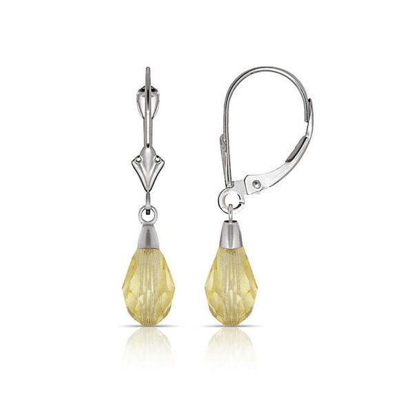 14k Yellow Gold Tear-Crystal Leverback Earrings (6mm X 28mm) (17 Colors) (light-yellow/White Gold) Stud Earring for Wome