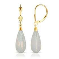 14k Yellow Gold Tear drop Simulated Fire Opal Dangle Leverback Earrings (8mmx40mm) (fiery white)-Dangle Earring for Wome