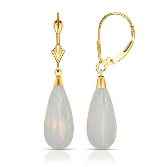 14k Yellow Gold Tear drop Simulated Fire Opal Dangle Leverback Earrings (8mmx40mm) (fiery white)-Dangle Earring for Wome