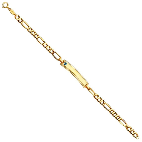 14k Yellow Gold ID Bracelet With Evil Eye Identification Bracelet for Women - 2.5 Grams
