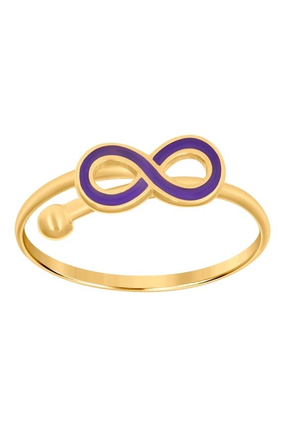 14k Yellow Gold Small Purple Enameled Infinity Ring 5mm Wide Ring for Women - .9 Grams