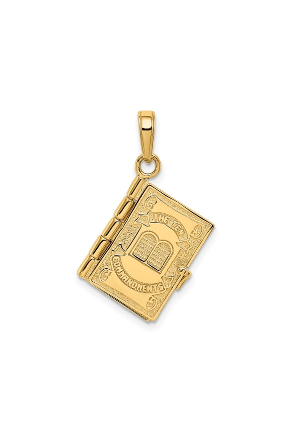 14k Yellow Gold Ten Commandments Pendant Book Charm Necklace for Men and Women, Christian Religious Jewelry Symbol of Faith