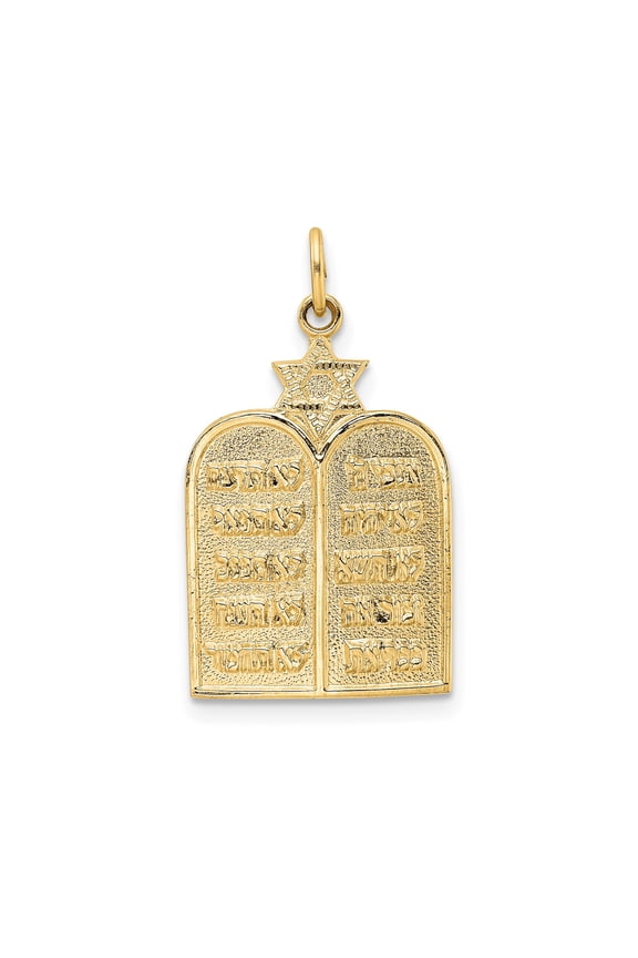 14k Yellow Gold Ten Commandments Pendant with Hebrew Script and Star of David, Religious Jewish Charm for Men or Women, Faith Symbol Judaica Necklace, Spiritual Gold Jewelry