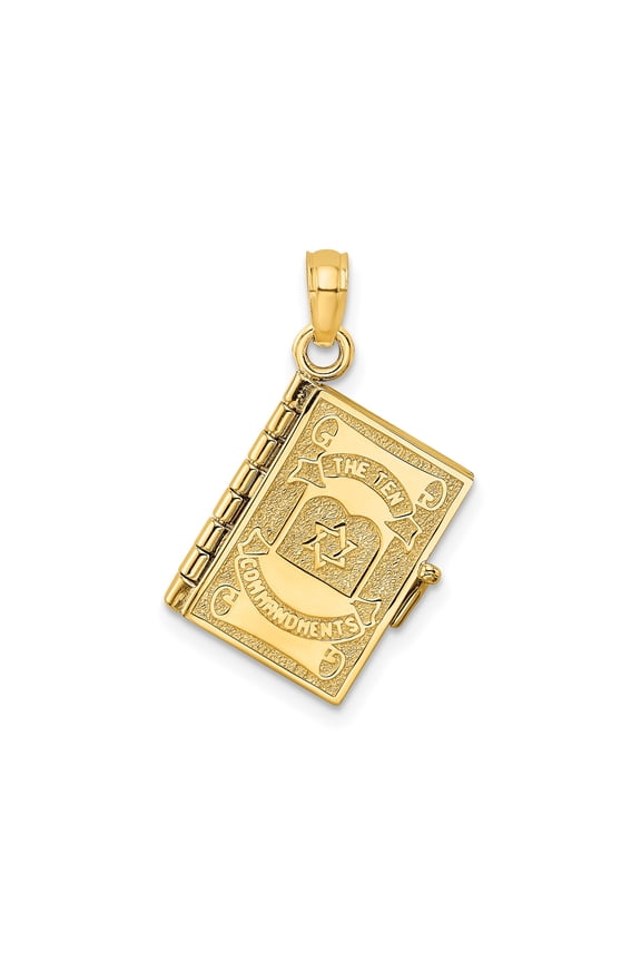 14k Yellow Gold Ten Commandments Pendant with Star of David, Religious Book Charm for Men or Women, Jewish Faith Necklace, Spiritual Hebrew Text Symbol Accessory