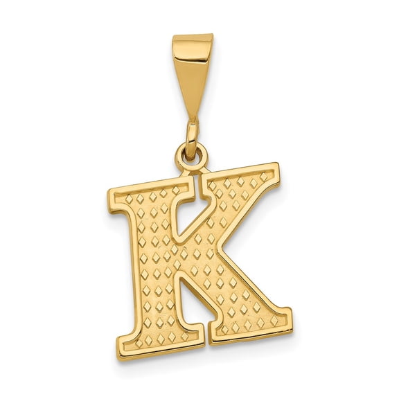 14k Yellow Gold Textured Initial K Charm Pendant