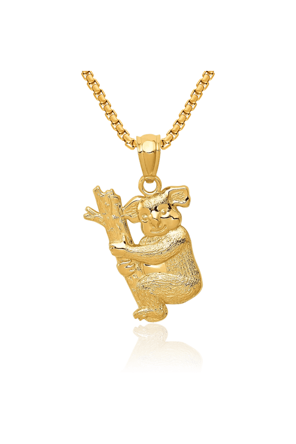 14K Solid Yellow Gold Koala Necklace Chain Pendant Charm
