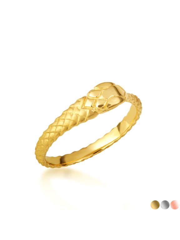 14k Yellow Gold Textured Ouroboros Serpent Snake Ring (Size 5)