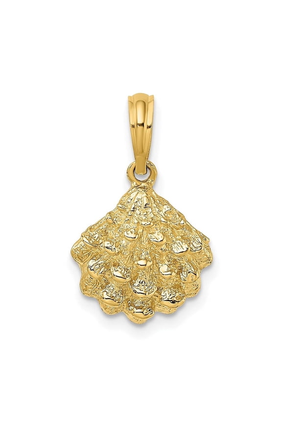 Fine Jewelry 14K Yellow Gold Textured Oyster Shell Charm for Women (L - 17 mm, W - 12.6 mm)