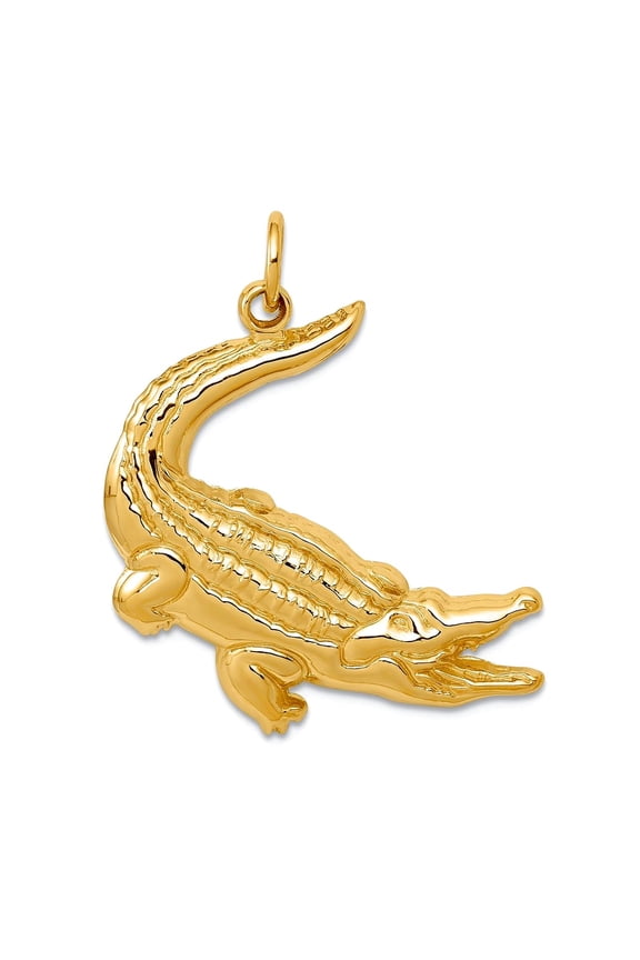 14k Yellow Gold Textured Polished Alligator Charm 31x23mm Wide Pendant Necklace for Women