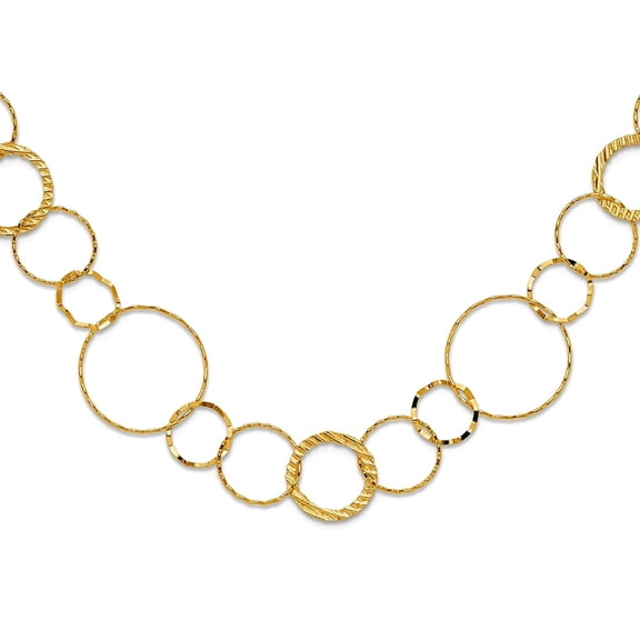 14k Yellow Gold Textured Polished Fancy Spring Lock Closure Combo Circle Chain Necklace 24 Inch Spring-Ring 18mm Wide Ch