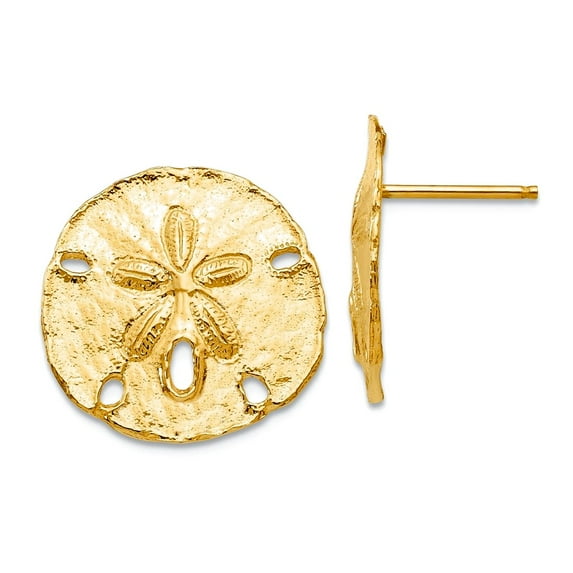 14k Yellow Gold Textured Polished Large Sanddollar Post Earrings 16x16mm Wide Stud Earring for Women