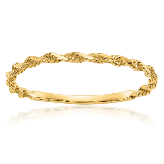 14K Solid Yellow Gold Rope Band Statement Stacking Ring
